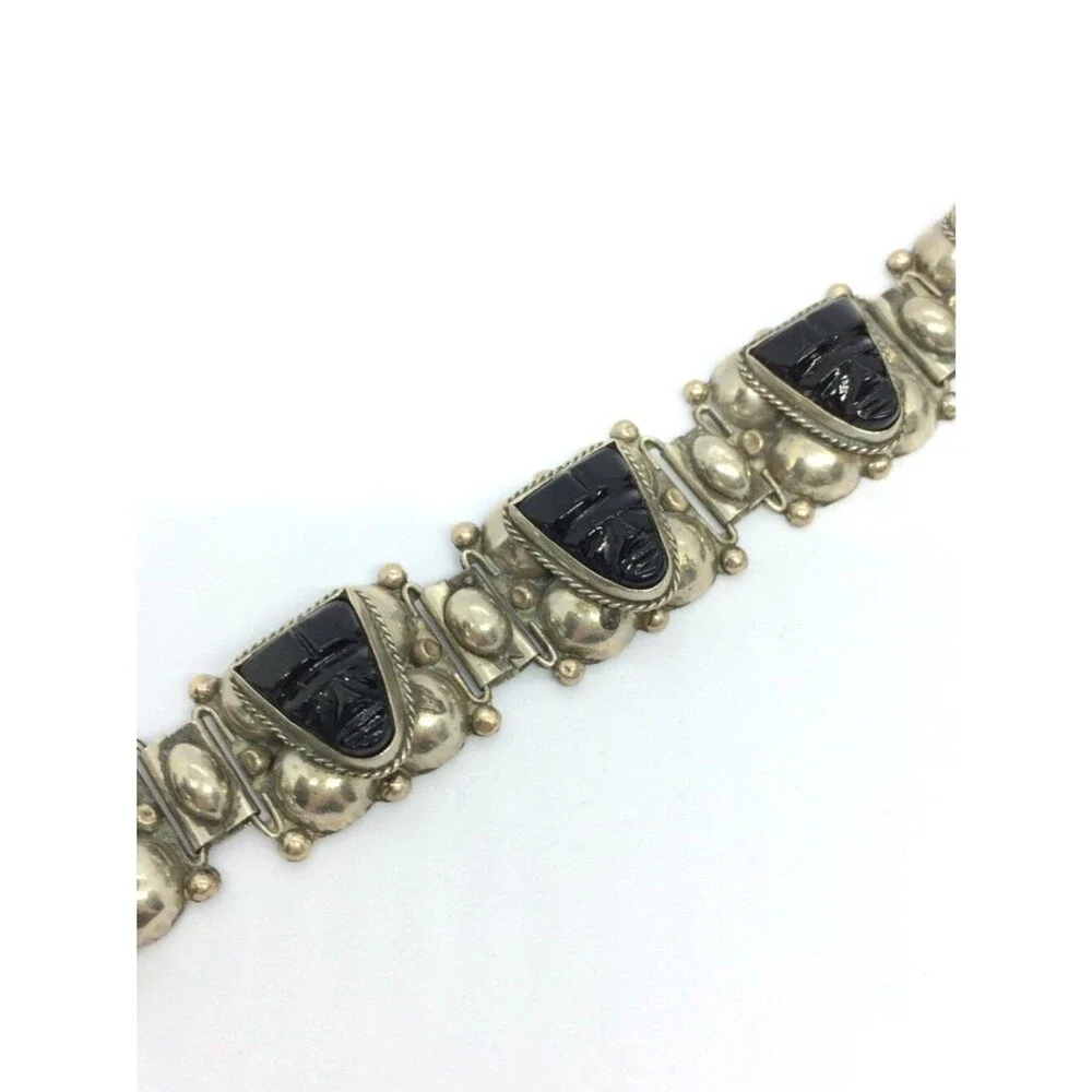 VINTAGE ALPACA Bracelet Mask Hecho En Mexico EGS Guad Jal Silver Tone